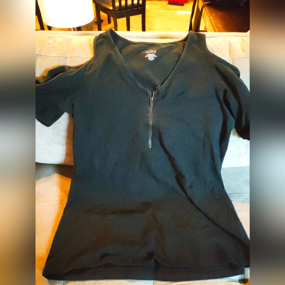 Torrid Zip Up Cold Shoulder Top